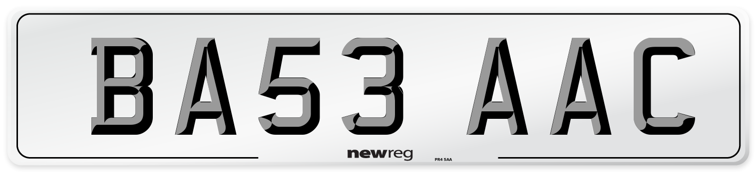 BA53 AAC Number Plate from New Reg